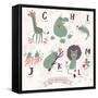 Cute Zoo Alphabet in Vector. G, H, I, J, K, L, M Letters. Funny Animals in Love. Giraffe, Hippo, Ig-smilewithjul-Framed Stretched Canvas