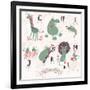 Cute Zoo Alphabet in Vector. G, H, I, J, K, L, M Letters. Funny Animals in Love. Giraffe, Hippo, Ig-smilewithjul-Framed Art Print