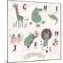 Cute Zoo Alphabet in Vector. G, H, I, J, K, L, M Letters. Funny Animals in Love. Giraffe, Hippo, Ig-smilewithjul-Mounted Art Print
