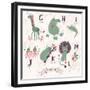 Cute Zoo Alphabet in Vector. G, H, I, J, K, L, M Letters. Funny Animals in Love. Giraffe, Hippo, Ig-smilewithjul-Framed Premium Giclee Print