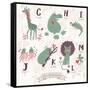 Cute Zoo Alphabet in Vector. G, H, I, J, K, L, M Letters. Funny Animals in Love. Giraffe, Hippo, Ig-smilewithjul-Framed Stretched Canvas