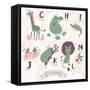 Cute Zoo Alphabet in Vector. G, H, I, J, K, L, M Letters. Funny Animals in Love. Giraffe, Hippo, Ig-smilewithjul-Framed Stretched Canvas