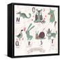 Cute Zoo Alphabet in Vector. N, O, P, Q, R, S, T Letters. Funny Animals in Love. Numbat, Owl, Pig,-smilewithjul-Framed Stretched Canvas