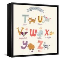 Cute Zoo Alphabet in Vector. T, U, V, W, X, Y, Z Letters. Funny Cartoon Animals. Tiger, Unicorn, Va-smilewithjul-Framed Stretched Canvas