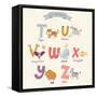 Cute Zoo Alphabet in Vector. T, U, V, W, X, Y, Z Letters. Funny Cartoon Animals. Tiger, Unicorn, Va-smilewithjul-Framed Stretched Canvas