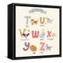 Cute Zoo Alphabet in Vector. T, U, V, W, X, Y, Z Letters. Funny Cartoon Animals. Tiger, Unicorn, Va-smilewithjul-Framed Stretched Canvas