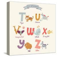 Cute Zoo Alphabet in Vector. T, U, V, W, X, Y, Z Letters. Funny Cartoon Animals. Tiger, Unicorn, Va-smilewithjul-Stretched Canvas