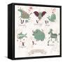 Cute Zoo Alphabet in Vector. U, V, W, X, Y, Z Letters. Funny Animals in Love. Unicorn, Vampire Bat,-smilewithjul-Framed Stretched Canvas