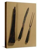 Cutlery: Ebony and Silver Fork with Two Prongs, Knife and Case 1714-null-Stretched Canvas