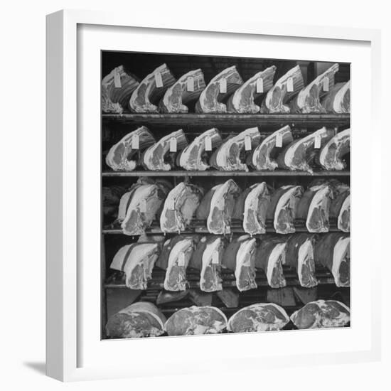 Cuts of Beef on Shelves at Meat Processing and Packing Plant-Alfred Eisenstaedt-Framed Photographic Print