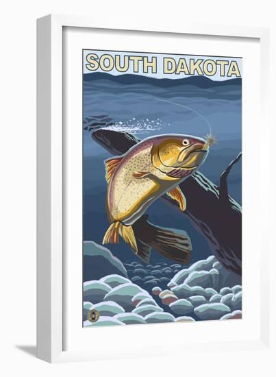Cutthroat Trout Fishing - South Dakota-Lantern Press-Framed Art Print