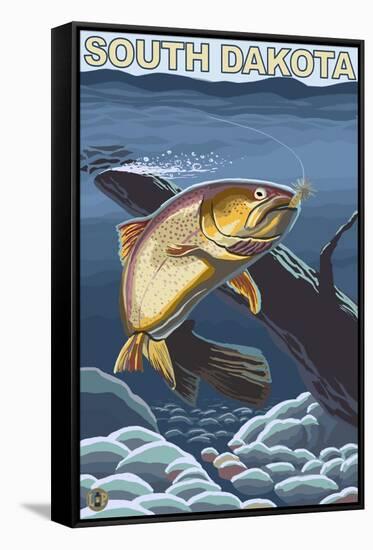 Cutthroat Trout Fishing - South Dakota-Lantern Press-Framed Stretched Canvas