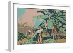 Cutting Bananas in Jamaica-Frank Newbould-Framed Giclee Print