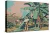 Cutting Bananas in Jamaica-Frank Newbould-Stretched Canvas