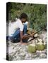 Cutting Coconuts, Barbuda-null-Stretched Canvas