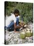 Cutting Coconuts, Barbuda-null-Stretched Canvas