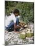 Cutting Coconuts, Barbuda-null-Mounted Premium Photographic Print