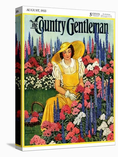 "Cutting Flowers from Her Garden," Country Gentleman Cover, August 1, 1933-Carolyn Haywood-Stretched Canvas