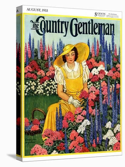 "Cutting Flowers from Her Garden," Country Gentleman Cover, August 1, 1933-Carolyn Haywood-Stretched Canvas