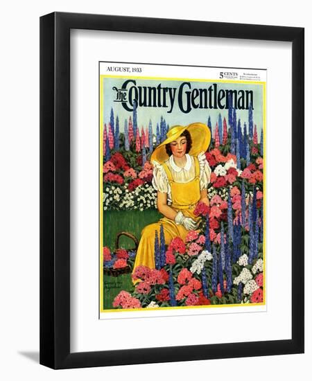 "Cutting Flowers from Her Garden," Country Gentleman Cover, August 1, 1933-Carolyn Haywood-Framed Giclee Print