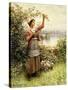 Cutting Roses Along the Seine-Daniel Ridgway Knight-Stretched Canvas