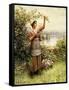 Cutting Roses Along the Seine-Daniel Ridgway Knight-Framed Stretched Canvas