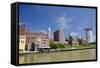 Cuyahoga River Skyline View of Downtown Cleveland, Ohio, USA-Cindy Miller Hopkins-Framed Stretched Canvas