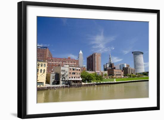 Cuyahoga River Skyline View of Downtown Cleveland, Ohio, USA-Cindy Miller Hopkins-Framed Photographic Print