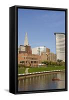 Cuyahoga River Skyline View of Downtown Cleveland, Ohio, USA-Cindy Miller Hopkins-Framed Stretched Canvas