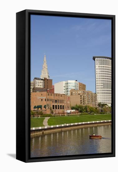 Cuyahoga River Skyline View of Downtown Cleveland, Ohio, USA-Cindy Miller Hopkins-Framed Stretched Canvas
