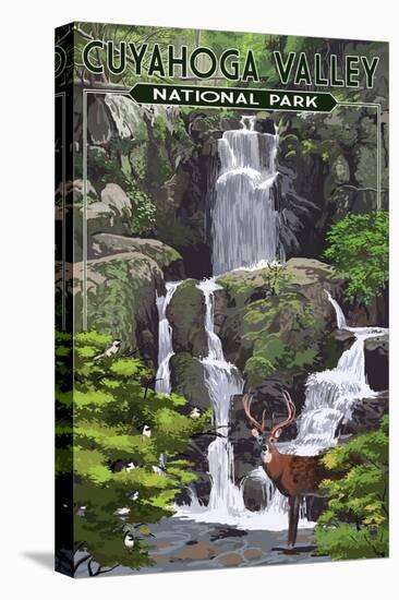 Cuyahoga Valley National Park, Ohio - Deer and Falls-Lantern Press-Stretched Canvas