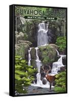 Cuyahoga Valley National Park, Ohio - Deer and Falls-Lantern Press-Framed Stretched Canvas