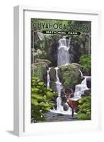 Cuyahoga Valley National Park, Ohio - Deer and Falls-Lantern Press-Framed Art Print