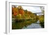 Cuyahoga Valley National Park, Ohio - Fall Foliage and Bridge-Lantern Press-Framed Art Print