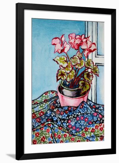 Cyclamen with Patterned Fabrics,1999-Joan Thewsey-Framed Giclee Print