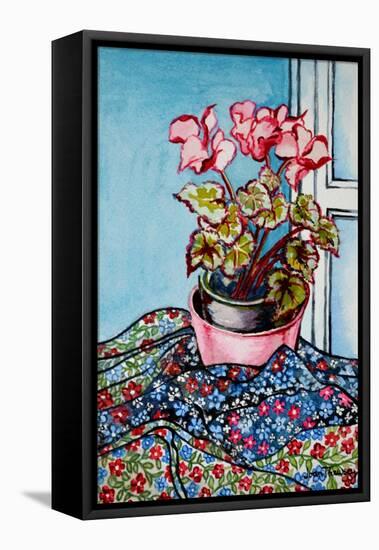 Cyclamen with Patterned Fabrics,1999-Joan Thewsey-Framed Stretched Canvas