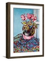 Cyclamen with Patterned Fabrics,1999-Joan Thewsey-Framed Giclee Print