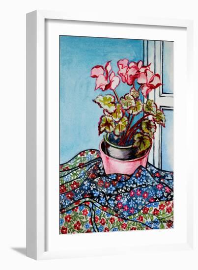 Cyclamen with Patterned Fabrics,1999-Joan Thewsey-Framed Giclee Print