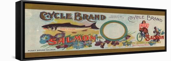 Cycle Brand Salmon Label - Bellingham, WA-Lantern Press-Framed Stretched Canvas