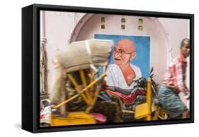 Cycle Rickshaw and Gandhi Mural, Chennai, (Madras), India-Peter Adams-Framed Stretched Canvas