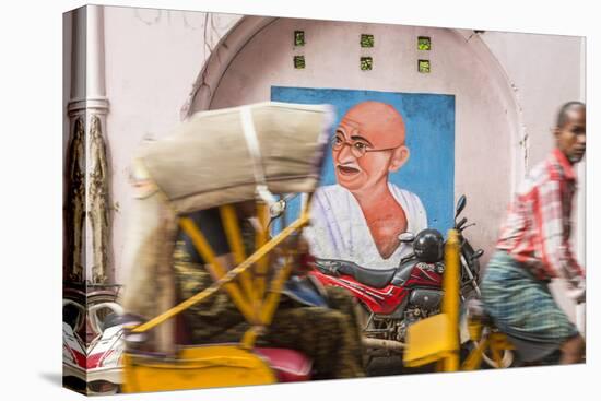Cycle Rickshaw and Gandhi Mural, Chennai, (Madras), India-Peter Adams-Stretched Canvas