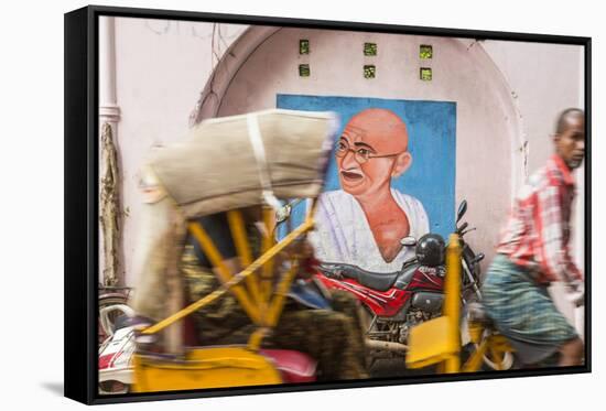 Cycle Rickshaw and Gandhi Mural, Chennai, (Madras), India-Peter Adams-Framed Stretched Canvas