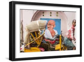 Cycle Rickshaw and Gandhi Mural, Chennai, (Madras), India-Peter Adams-Framed Photographic Print