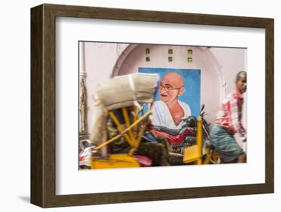 Cycle Rickshaw and Gandhi Mural, Chennai, (Madras), India-Peter Adams-Framed Photographic Print