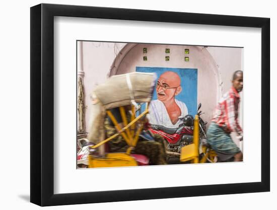 Cycle Rickshaw and Gandhi Mural, Chennai, (Madras), India-Peter Adams-Framed Photographic Print