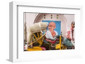 Cycle Rickshaw and Gandhi Mural, Chennai, (Madras), India-Peter Adams-Framed Photographic Print