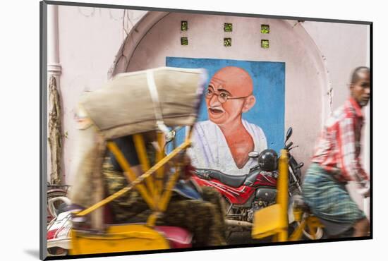 Cycle Rickshaw and Gandhi Mural, Chennai, (Madras), India-Peter Adams-Mounted Photographic Print