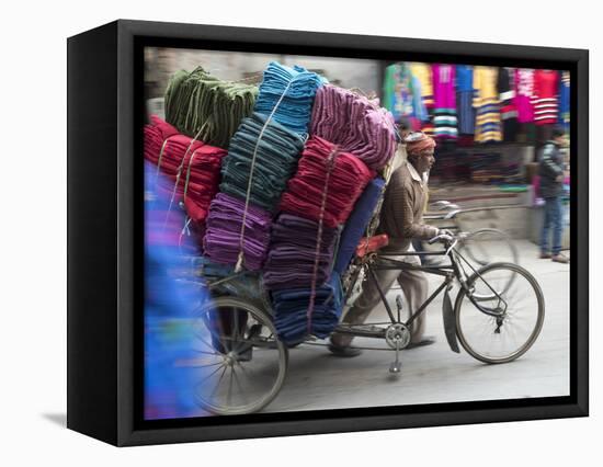 Cycle Rickshaw with a Big Load of Clothes in Amritsar, Punjab, India-David H. Wells-Framed Stretched Canvas