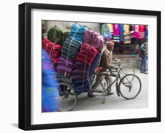 Cycle Rickshaw with a Big Load of Clothes in Amritsar, Punjab, India-David H. Wells-Framed Photographic Print