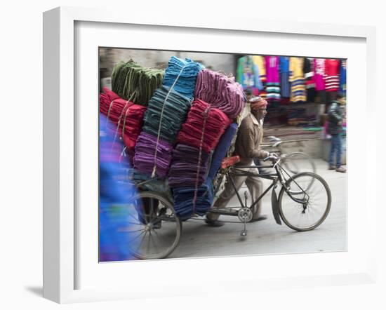 Cycle Rickshaw with a Big Load of Clothes in Amritsar, Punjab, India-David H. Wells-Framed Photographic Print